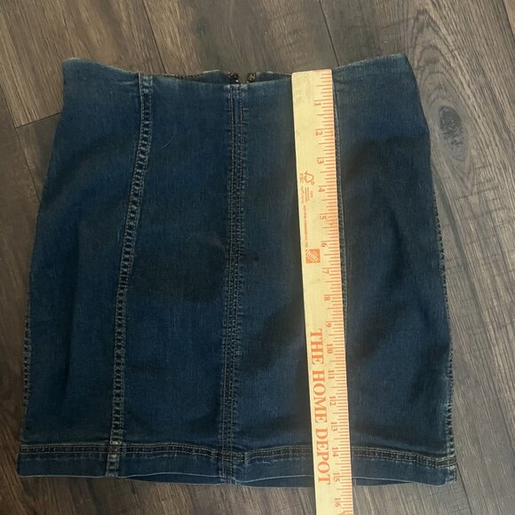 FREE PEOPLE Blue Bodycon Denim Pencil Mini Skirt Stretch Boho Festival Size 6 - Picture 5 of 8
